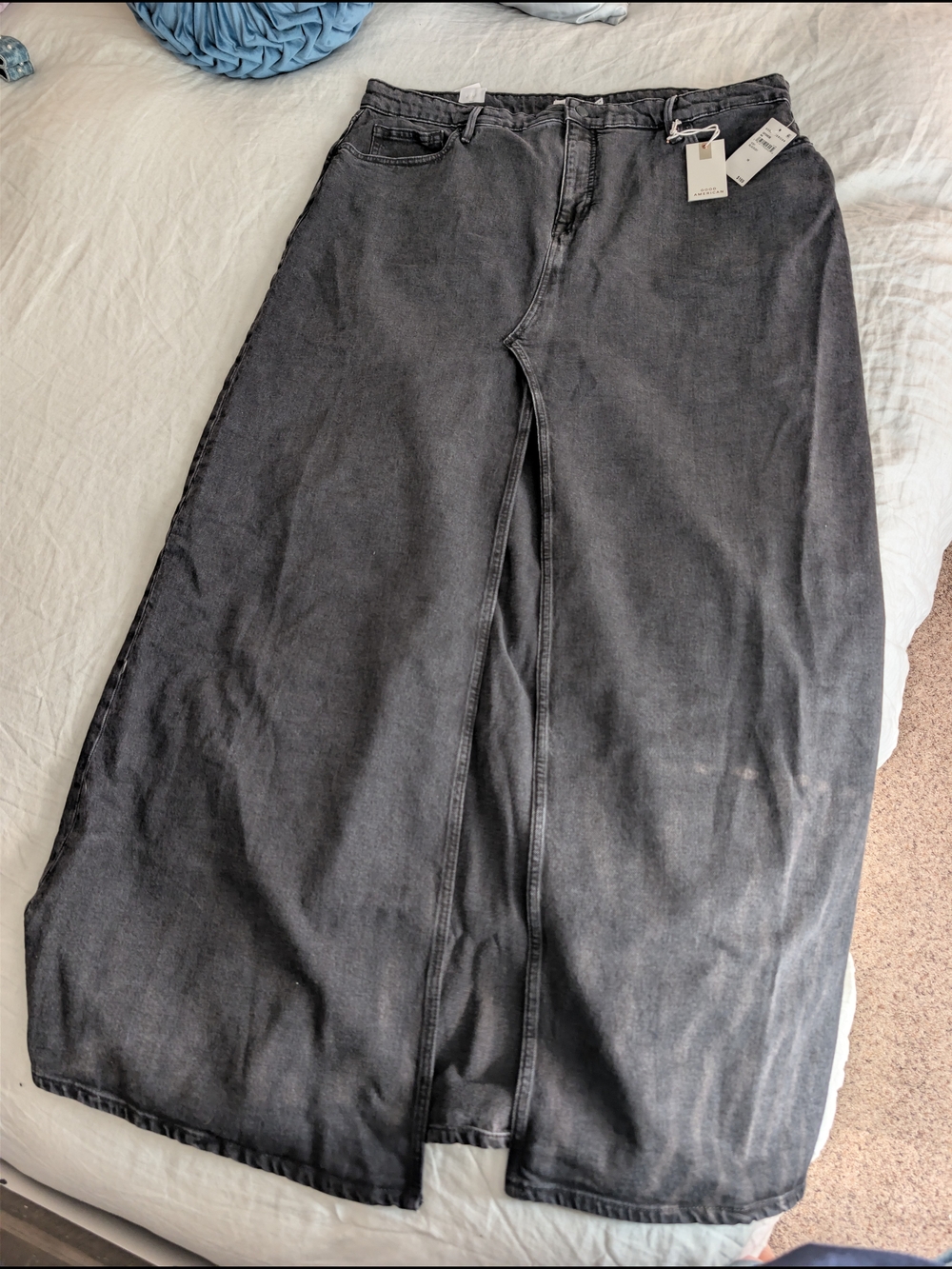 ​NWT Good American Good Ease Denim Maxi Skirt Black Slit Size 16 - Picture 2 of 9